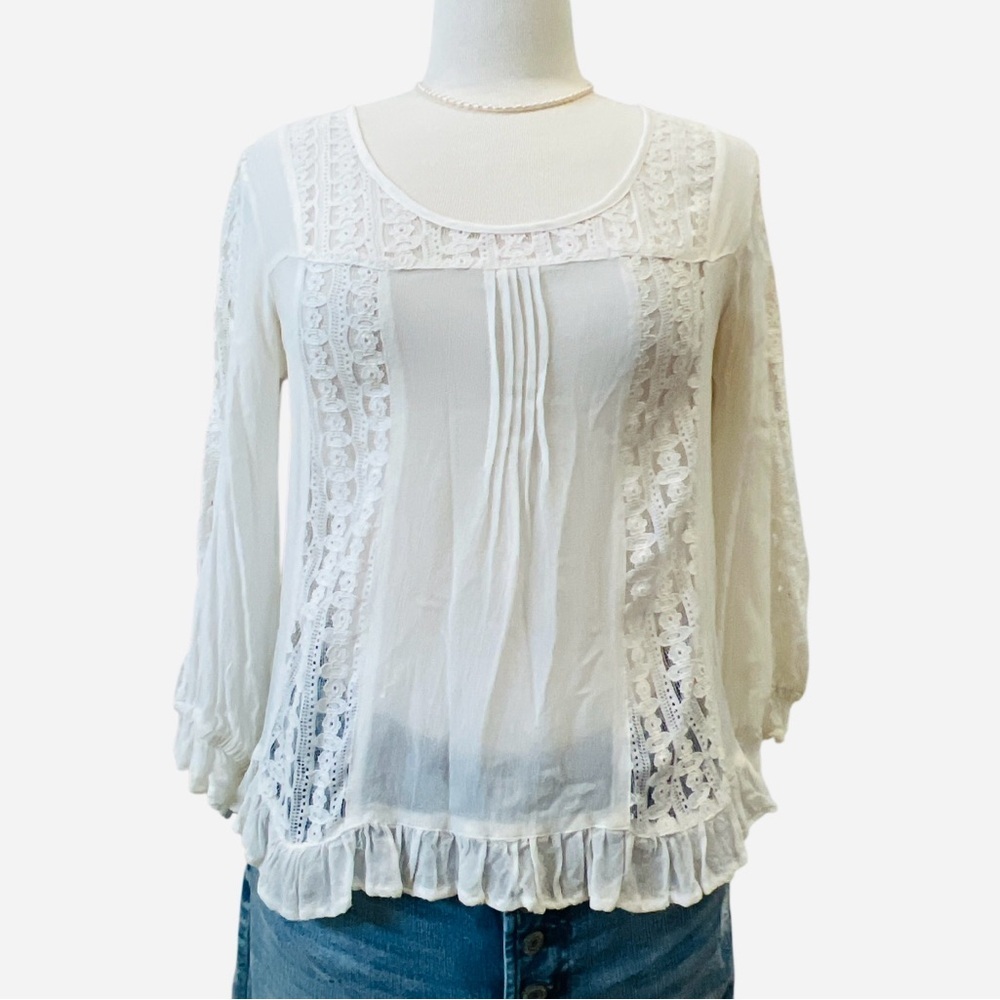 Cost Plus World Market Cream Lace Ruffle Blouse